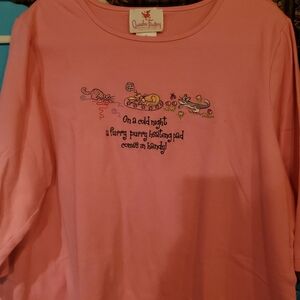 Quacker Factory Pink Embroidered Cat Graphic Tee